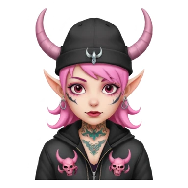 pink girl demon with tattoos, hat, jacket and horns sticker