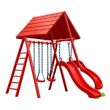 minimal playground, red roof, single slide, swings, no background sticker