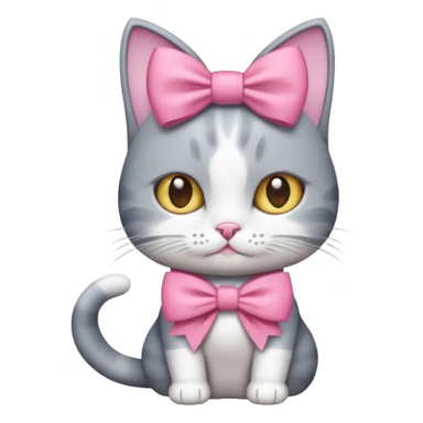 Gata gris con blanco y un moño rosa sticker