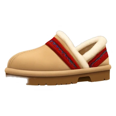 Ugg Camel slip-on slippers. A thin red zig-zag stitch only encircling ankles, VERY chunky platform sole. sticker
