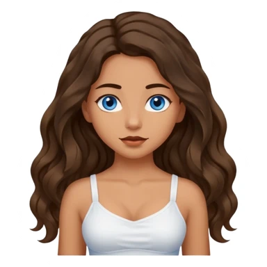 Girl with olive skin, blue eyes, brown dark insanely wavy long hair, white camisole, arms in an x  sticker