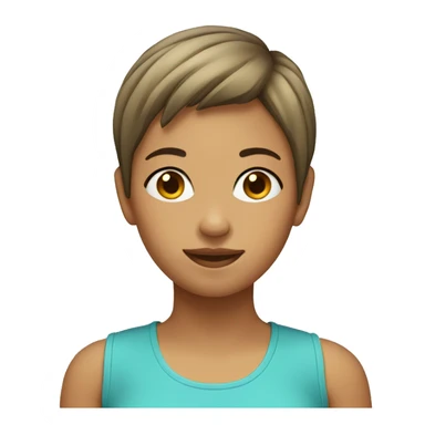 a girl with short hair and 2 peace sign sticker