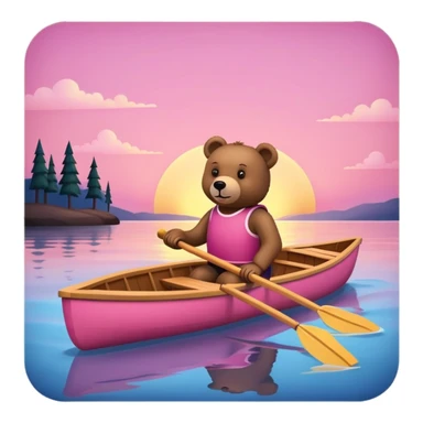 pink rowing boat with a bear rowing at sunset sticker