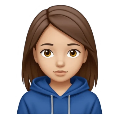 girl with straight brown hair, black eyes, light skin, dark blue hoddie sticker