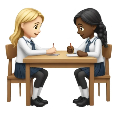 Two schoolgirl at the table are playing sticker