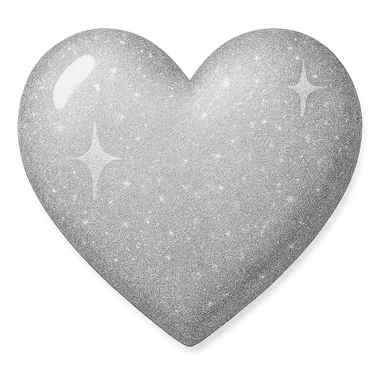 Change the glittery green color heart with a subtle gradient and no border to a glittery silver color heart with a subtle gradient and no border, keeping the background transparent. Maintain the glittery texture and subtle gradient effect in silver color. sticker
