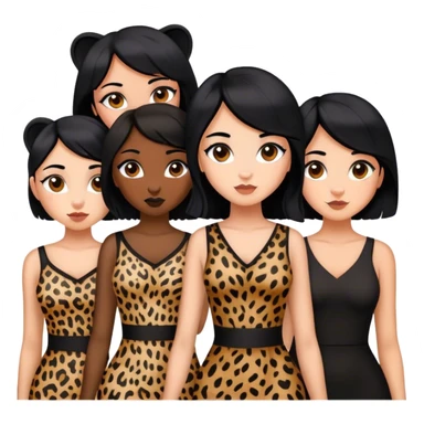 5 girls with black hair wearing cheetah print or black dress sticker