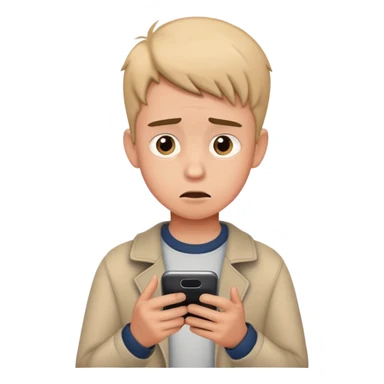 A boy who is looking confused at his phone sticker