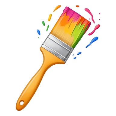 A flat-style illustration of a paintbrush with a colorful stroke trailing behind it. sticker