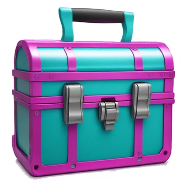 Realistic metallic hot pink and turquoise tool box with top open and purple tools inside of it isolated.  sticker