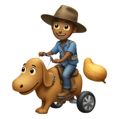 smiling boy in hat riding on a walking peanut sticker