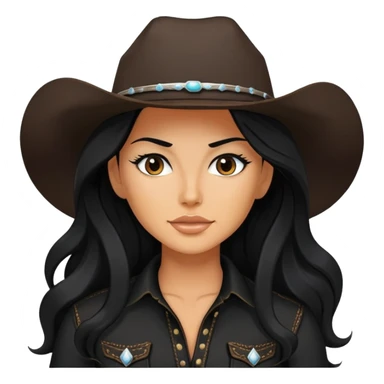 hot tanned woman with long black hair cowgirl style wearing black outfit sticker