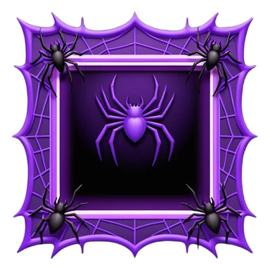 A square Halloween photo frame with glowing neon-purple spider-web patterns along the edges and a few small black bats perched on the corners. The center is completely transparent  sticker