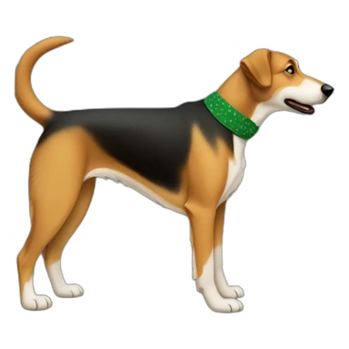 75% Coonhound 25% German Shepherd mix dog wearing small plain green bandana side view full body in profile left facing sticker