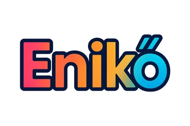 The name 'Enikő' with a long ő letter, in colorful gradient modern typography with dark contour, transparent background, in the style of the sample images. sticker