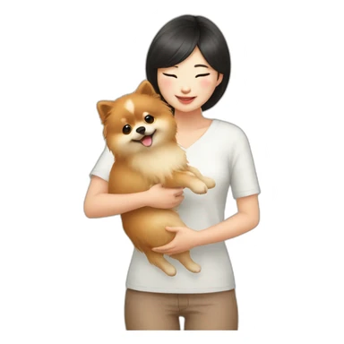 east asian girl petting pomeranian sticker