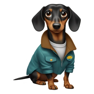 Weiner dog with jacket that says Taylur on it sticker