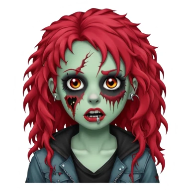 zombie girl red hair cacheado longo, com piercings na boca, nariz e sobrancelha,  roupa emo sticker