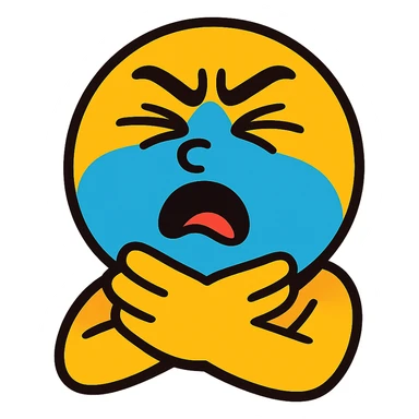 emoji character choking itself, face turning blue, cartoonish style sticker