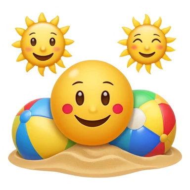 fun summer border with sun, sand, and beach balls, emoji style sticker