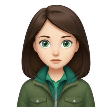 brunette with blue eyes skiing in a forest green jacket sticker