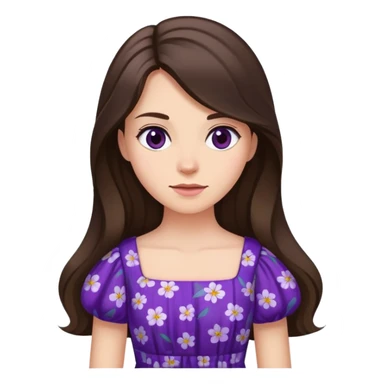 Brunette long hair lady with a purple flowered dress sticker