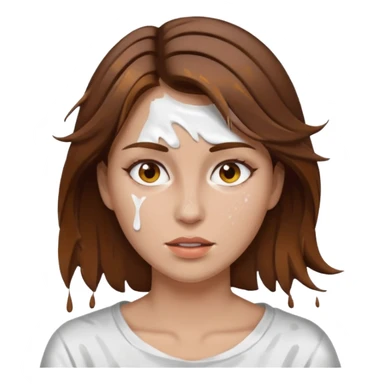 Brown hair woman, splashed white on face sticker