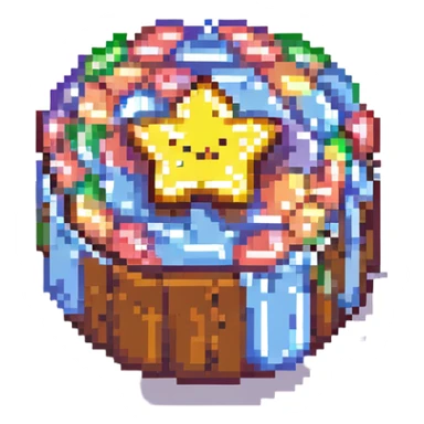 pixel art dalgona candy with star shape, inspired by Squid Game sticker