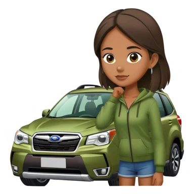 Pretty dark tan girl with green Subaru forester sticker