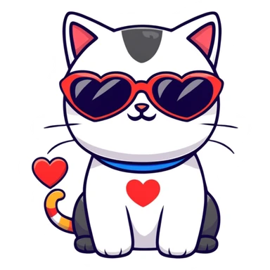 cat wearing heart-shaped sunglasses sticker