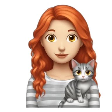 Red hair girl with a gray stripedcat sticker