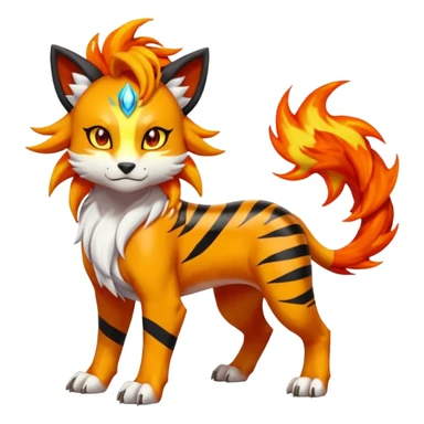 Shiny Glowing Cute Smol Legendary Epic Solgaleo-Pyroar-Torracat-Luxray-Tigress-Houndoom-Liger-Hybrid-Fakemon-hybrid-Creature (full body) sticker
