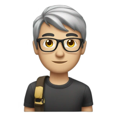 white man, black hair, tattoo in his arms wearing glasses taking photo sticker