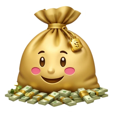 Luxury 3D emoji, overflowing money bag, stacks of cash, premium lighting, rich glossy look, ultra clean, transparent background


 sticker