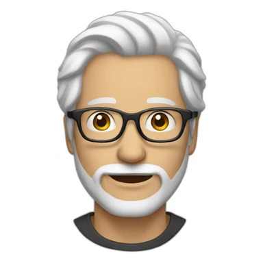 Man without beard, long white hair, glasses sticker