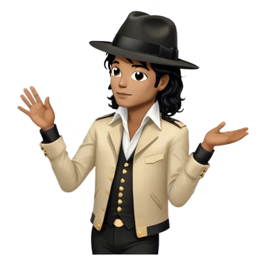 Icon for R&B Music: Michael Jackson in his iconic pose at the end of a song, head tilted, holding his black fedora with one hand. He stands in profile, embodying the smooth and soulful energy of R&B. Musical notes surround him. Transparent background. sticker