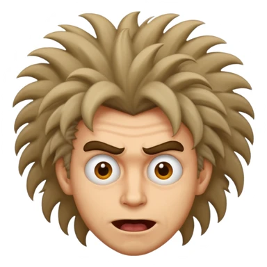 man with wild hair and weird crazy face sticker