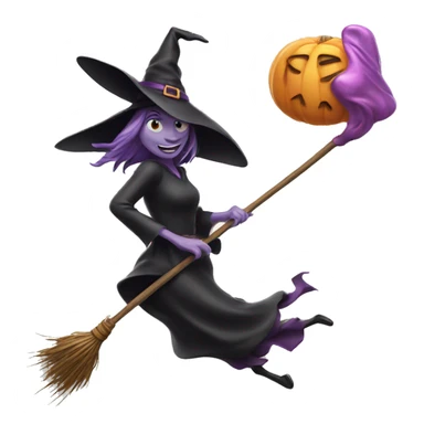 witch, flying to the left on a broom, throwing candy. sticker
