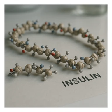 insulin as an amino acid chain, hyper realistic 4K style, structural details, natural colors, clinical atmosphere sticker