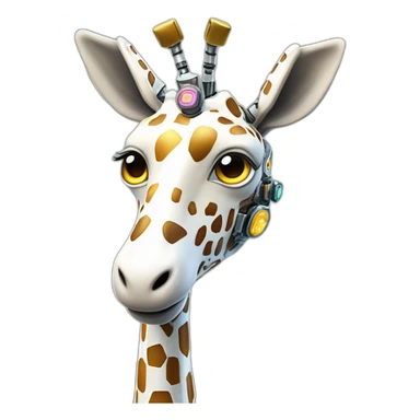 Una girafa robotica con patrones de circuitos brillantes en su piel, piernas con juntas móviles y piezas de metal relucientes sticker