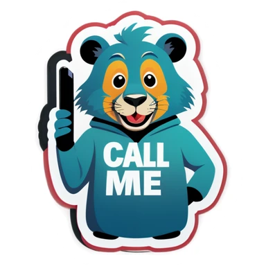 An animal using a cell phone saying call me sticker