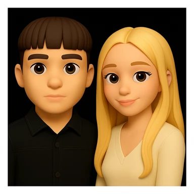 Edit the image to make the guy and girl stand slightly farther apart from each other, keeping the rest of the image unchanged. The original style is 3d-emoji, which does not support editing, so please maintain the 3d-emoji look as closely as possible while making the adjustment. sticker