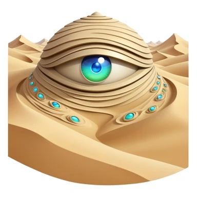A guardian made of interlocking dunes that forms temporary bodies from compressed sand, adorned with gemstone eyes that change color to warn of approaching sandstorms or oasis locations. sticker