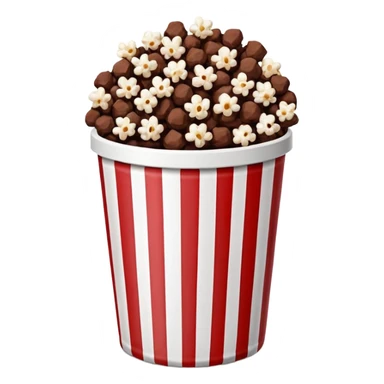Chocolate popcorn in a paper jar with red and white vertical lines sticker