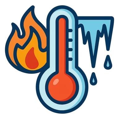 thermometer with both flames and icicles, representing hot but cold sticker