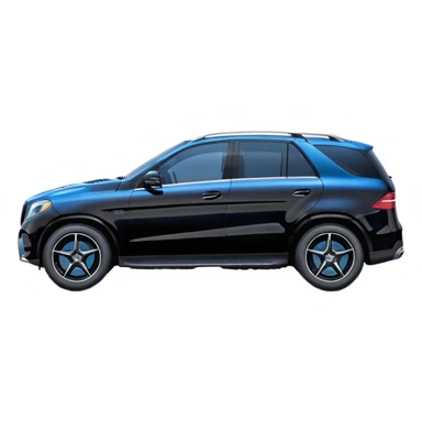 black Mercedes GLE SUV in pure side view, only the side visible, cute compact proportions, glossy black paint, blue-tinted windows, rounded and soft features sticker