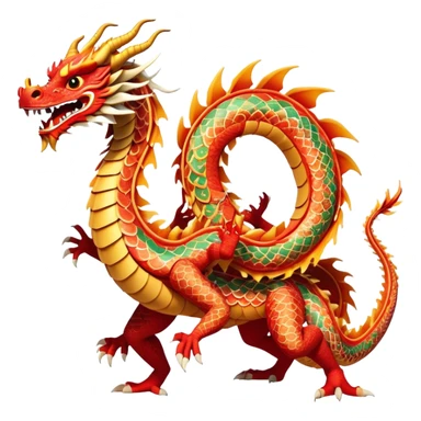 Cinematic Realistic scene of two performers guiding an elaborately designed dragon costume during a Dragon Dance, with vivid traditional patterns and dynamic motion, set under festive, red-tinged lighting sticker