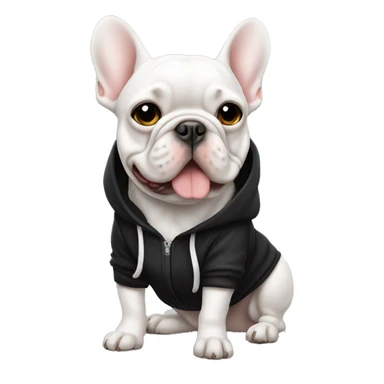 Frenchie white wearing black hoodie sticker