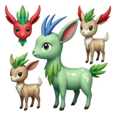 Xerneas-Sprigatito-Gogoat-Celebi-Shaymin-Virizion-fusion  sticker