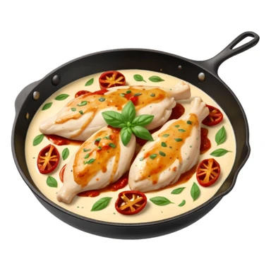 skillet with creamy Marry Me Chicken chicken breasts in rich sauce with sun-dried tomatoes and basil sticker